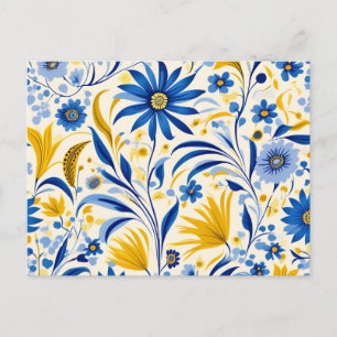 Korenbloem Blauw en gele bladeren Patroon Briefkaart