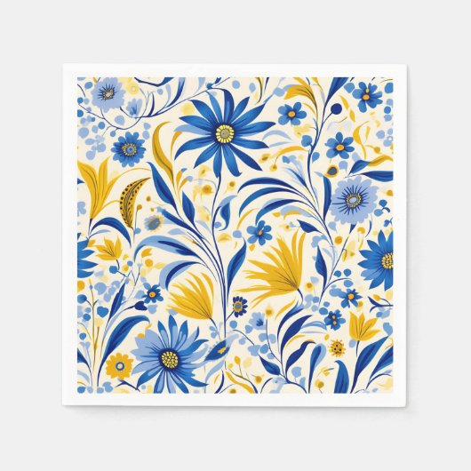 Korenbloem Blauw en gele bladeren Patroon Servet (Voorkant)