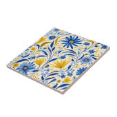 Korenbloem Blauw en gele bladeren Patroon Tegeltje (Zijkant)