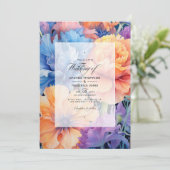 Korenbloem Blauw en Perzik Bloemen Bruiloft Kaart (Staand voorkant)