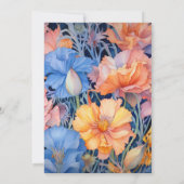 Korenbloem Blauw en Perzik Bloemen Bruiloft Kaart (Achterkant)