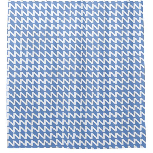 Korenbloem Blauw en wit Moderne Scherpe Golven Douchegordijn (Voorkant)