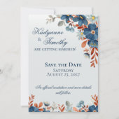 Korenbloem Blauw & Koper Bloemen Bruiloft Save The Date (Voorkant)