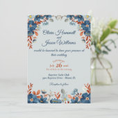 Korenbloem Blauw & Koper Bruiloft Kaart (Staand voorkant)