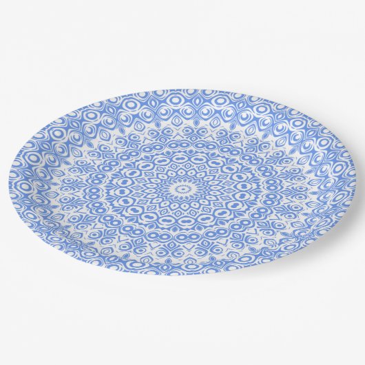 Korenbloem Blauw Mandala Patroon Papieren Bordje (Gekanteld)