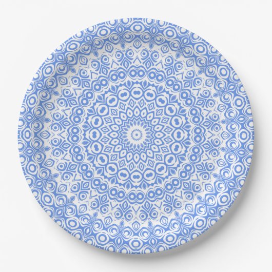 Korenbloem Blauw Mandala Patroon Papieren Bordje (Voorkant)