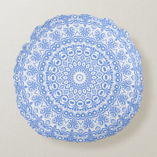 Korenbloem Blauw Mandala Patroon Rond Kussen