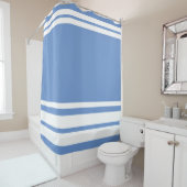 Korenbloem Blauw: Moderne lijnen in Wit Douchegordijn (In situ)