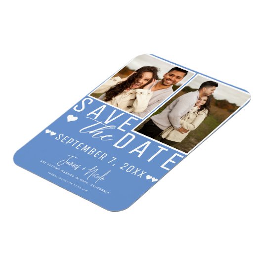 Korenbloem Blauw Save the Date 2 Foto Bruiloft Magneet (Linkerzijde)