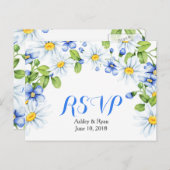 Korenbloem Blauw Wit Daisy Bloemen Bruiloft RSVP Uitnodiging Briefkaart (Voorkant / Achterkant)