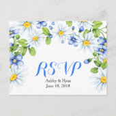 Korenbloem Blauw Wit Daisy Bloemen Bruiloft RSVP Uitnodiging Briefkaart (Voorkant)