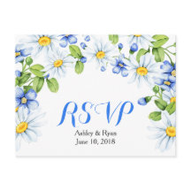 Korenbloem Blauw Wit Daisy Bloemen Bruiloft RSVP