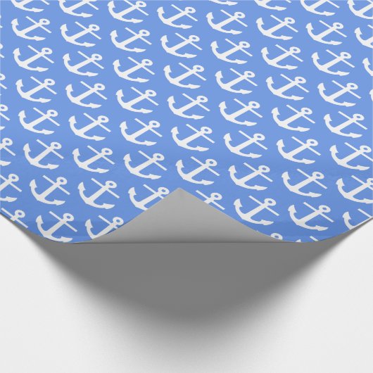 Korenbloem Blauw Wit Nautische Ankers Patroon Cadeaupapier (Hoek)