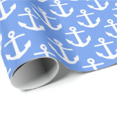 Korenbloem Blauw Wit Nautische Ankers Patroon Cadeaupapier (Rol Hoek)