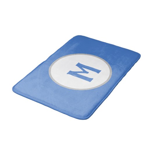 Korenbloem Blauw Wit Zilver Monogram Badmat (Gekanteld)