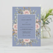 Korenbloem Blauwe Elegante Rozen Bruiloft Kaart (Staand voorkant)
