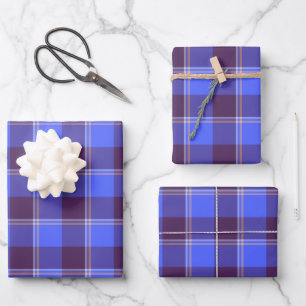 Korenbloem Blauwe en Livid Bruine Plaid Inpakpapier Vel