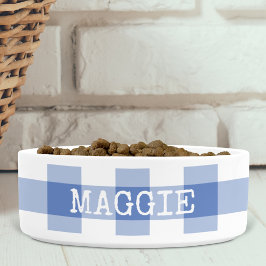 Korenbloem Blauwe Gingham Geruite Gepersonaliseerd Voerbakje