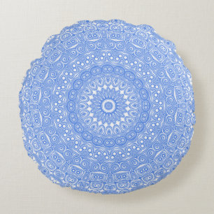 Korenbloem Blauwe Symmetrie Mandala Rond Kussen