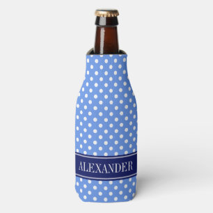 Korenbloem Blauwe Witte Stippen Navy Naam Monogram Flesjeskoeler