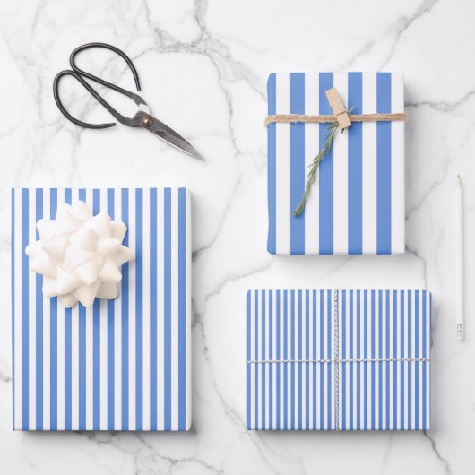 Korenbloem Blauwe & Witte Strepen Inpakpapier Vel (Voorkant)
