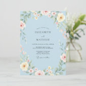Korenbloem Crème Ranunculus Eucalyptus Bruiloft Kaart (Staand voorkant)