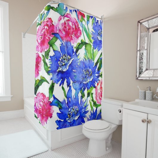 Korenbloem en pioenen waterverf douchegordijn (In situ)