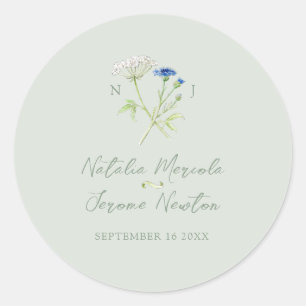 Korenbloem hartwort botanische groene blauwe trouw ronde sticker