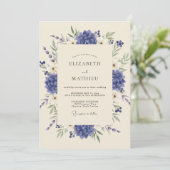 Korenbloem Hortensia Eucalyptus Bruiloft Kaart (Staand voorkant)