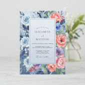 Korenbloem Koraal Loof Eucalyptus Bruiloft Kaart (Staand voorkant)