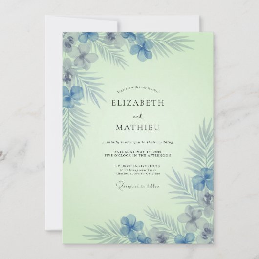 Korenbloem Mint Tropische Eucalyptus Bruiloft Kaart (Voorkant)
