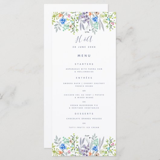 Korenbloem rustiek groen Bruiloft Ontbijt Menu (Voorkant / Achterkant)