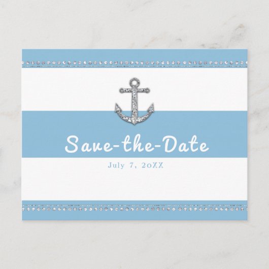 Korenbloemblauw en wit gestreepte diamantanker aankondigingskaart (Voorkant)