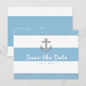 Korenbloemblauw en wit gestreepte diamanten anker aankondigingskaart (Voorkant / Achterkant)