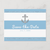 Korenbloemblauw en witte strepen diamantanker aankondigingskaart (Voorkant)