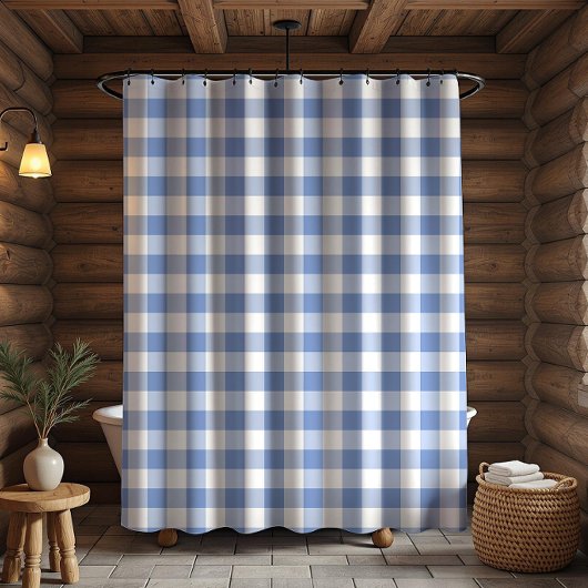 Korenbloemblauw Gingham Geruit Patroon Douchegordijn