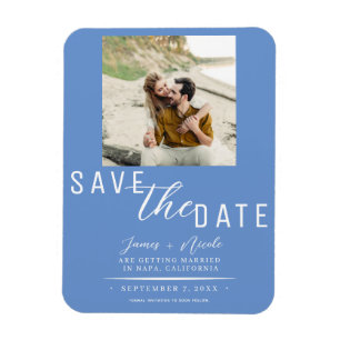 Korenbloemblauw Save the Date Foto Bruiloft Magneet