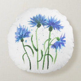Korenbloemen blauw bloemen waterverf Zomer Trendy Rond Kussen