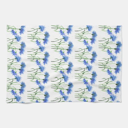 Korenbloemen blauw waterverf Patroon Theedoek (Horizontaal)