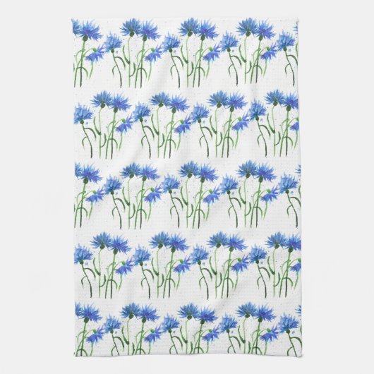 Korenbloemen blauw waterverf Patroon Theedoek (Verticaal)