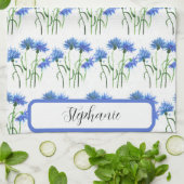 Korenbloemen blauw waterverf Patroon Theedoek (Gevouwen)