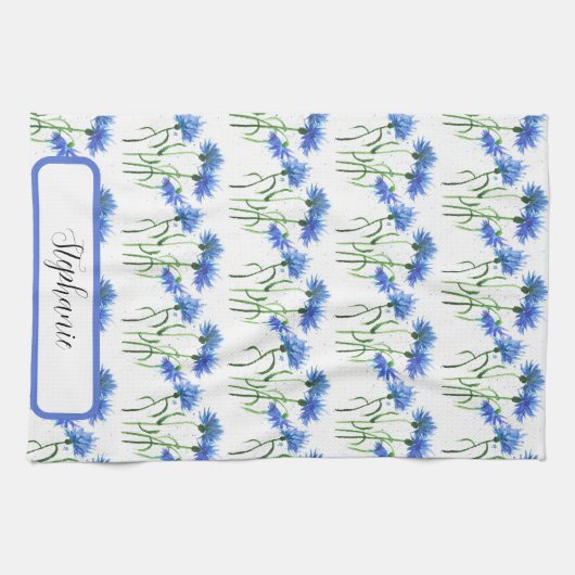 Korenbloemen blauw waterverf Patroon Theedoek (Horizontaal)