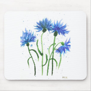 Korenbloemen blauwe bloemen aquarel muismat