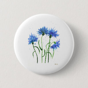 Korenbloemen blauwe bloemen aquarel ronde button 5,7 cm