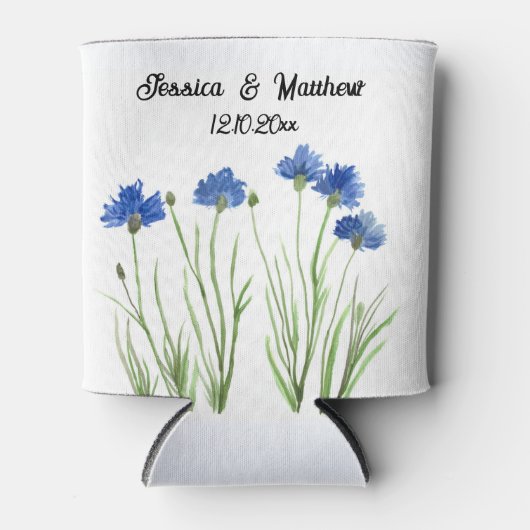 Korenbloemen Blauwe bloemenbruiloft Waterverf Brui Blikjeskoeler (Voorkant)