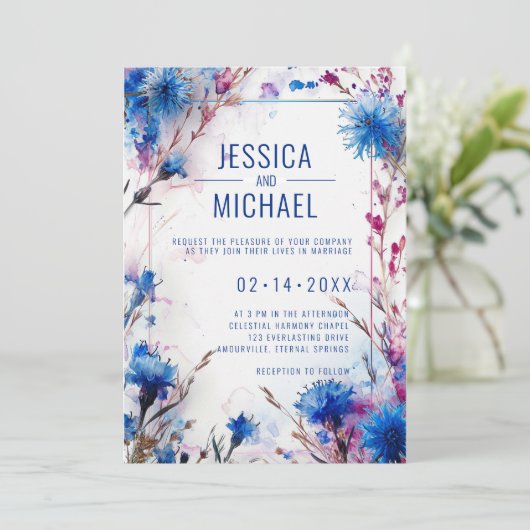 💍 Korenbloemen en Lavendel Bliss bruiloft Kaart (Staand voorkant)