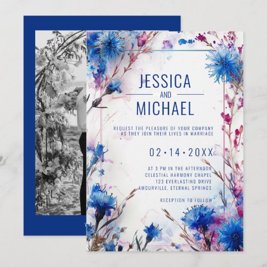 💍 Korenbloemen en Lavendel Bliss bruiloft Kaart (Voorkant / Achterkant)