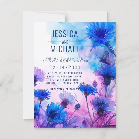 💍 Korenbloemen en Lavendel Elegantie Kaart (Voorkant)