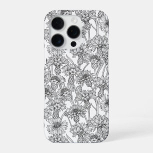 Korenbloemen, wilde bloemen in zwart en wit iPhone 16 pro hoesje