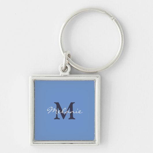 Korensblauw en Indigo Persoonlijk Monogram Sleutelhanger (Voorkant)
